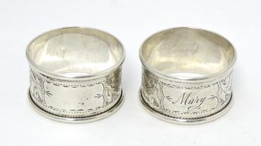 Two silver napkin rings hallmarked Birmingham 1930, maker John Rose. (2) Please Note - we do not