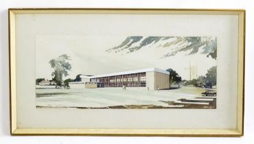 Peter Sainsbury, 20th century, Watercolour, An architectural study of a modern building with