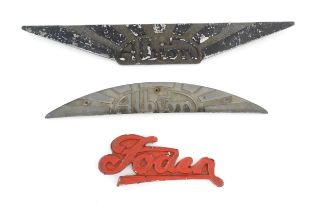 Three mid 20thC name plates from classic vehicles, comprising two cast aluminium Albion lorry /