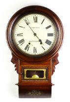 A mahogany cased 8-day drop dial wall clock. The 11" diameter dial signed, Jones and Co, Whitchurch.