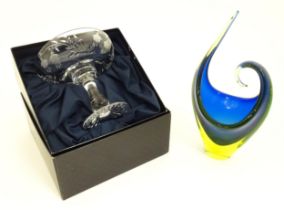 A Murano sommerso glass bowl with blue and yellow detail. Together with a Stuart Crystal pedestal