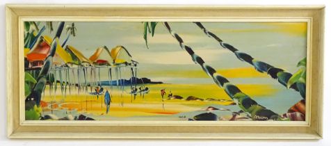 George Richard Deakins (1911-1981), Oil on board, Beach scene with figures and boats. Signed and