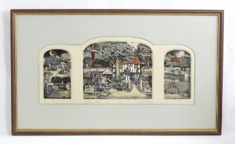 Graham Clarke (b. 1941), Limited edition colour etching and aquatint triptych, Joe's Place, from the
