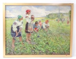 Anatoly Shkurko (1924-2019), USSR / Russian School, Oil on canvas, Women harvesting the fields.