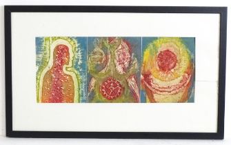 20th century, Mixed media print, A triptych, Three figures. Each approx. 7 3/4" x 6 1/4" Please Note