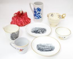 A quantity of assorted ceramics to include Royal Doulton Poly Peacham, a Portmeirion cup with blue
