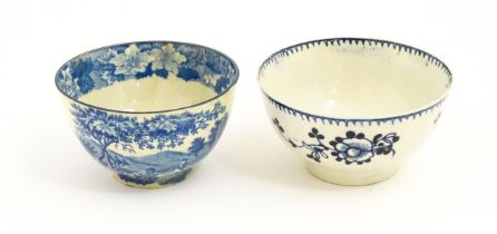 A Liverpool James Pennington blue and white tea bowl with flower detail. Together with a Copeland