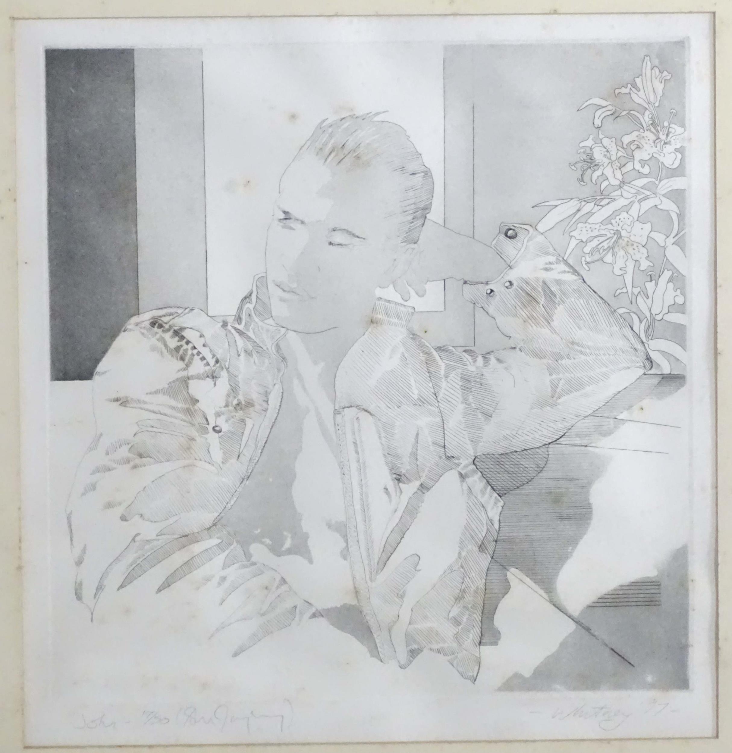 After Whitney, 20th century, Limited edition lithograph, A portrait of John. Signed, dated (19)77, - Image 3 of 5