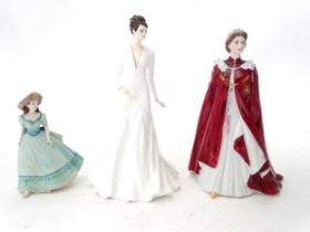 Three assorted figurines modelled as ladies, comprising Coalport Happy Birthday, Coalport Beau Monde