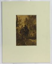 Manner of Francisco Goya (1746-1828), Charcoal on paper, Figures on horseback on a wooded path.