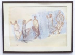 A 20thC print after Auguste Rodin titled Five Studies of Cambodian Dancers. Approx. 23 1/4" x 16"