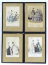 Four 19thC fashion engravings, to include three examples from Les Modes Parisiennes. Approx. 9" x 6"