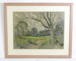 Aubrey Francis Sykes (1910-1995), Pastel on paper, A parkland scene. Approx. 21" x 28" Please Note -
