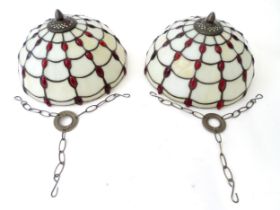 Two Tiffany style pendant ceiling light shades. Each approx 13 3/8" in diameter. (2) Please Note -