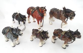 Six assorted ceramic models of shire horses, makers to include Sylvac, Melba Ware, etc. Largest