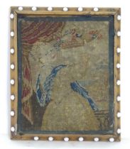 A late 19th / early 20th century embroidery / needlework / woolwork depicting Girl with a Platter of