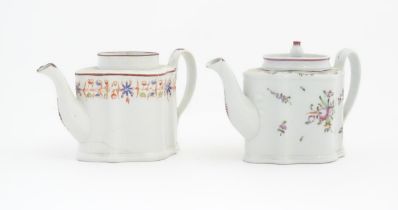 A New Hall teapot and cover decorated in the Knitting pattern with flowers and foliage, marked under