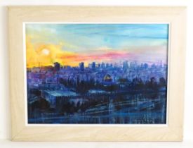 Lucy Kent, 21st century, Mixed media, Sunset over the Dome of the Rock, Jerusalem. Signed lower