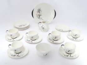 A quantity of Royal Doulton coffee wares in the Bamboo pattern to include cups, saucers, milk jug,