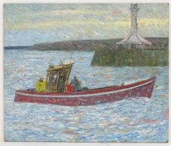 John Reay (1947-2011), English / East Anglia School, oil on board, Fishing boat coming into harbour.