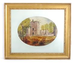 19th century, Oil on board, A wooded landscape with ruins. Indistinctly signed Geo Canile lower