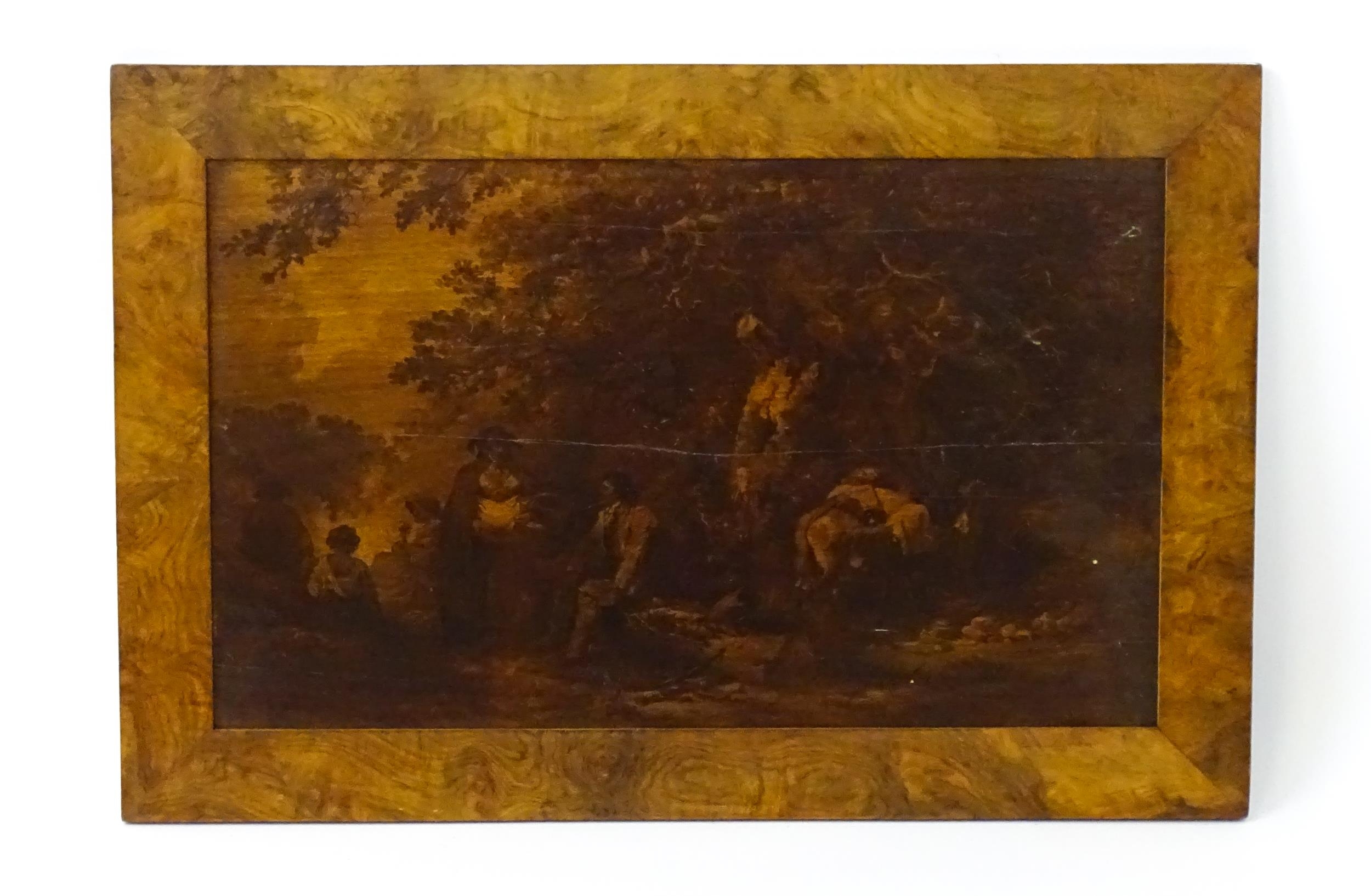 An unusual early 20thC sepia image on wood panel after George Morland, depicting a bucolic rural - Image 3 of 5