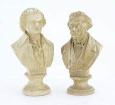 Two 20thC casts busts depicting composers, one of Mozart, the other Wagner. Largest approx. 8 3/4"