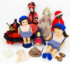 Toys: A quantity of assorted vintage dolls, to include a Flamenco dancer, etc. Largest approx. 20"
