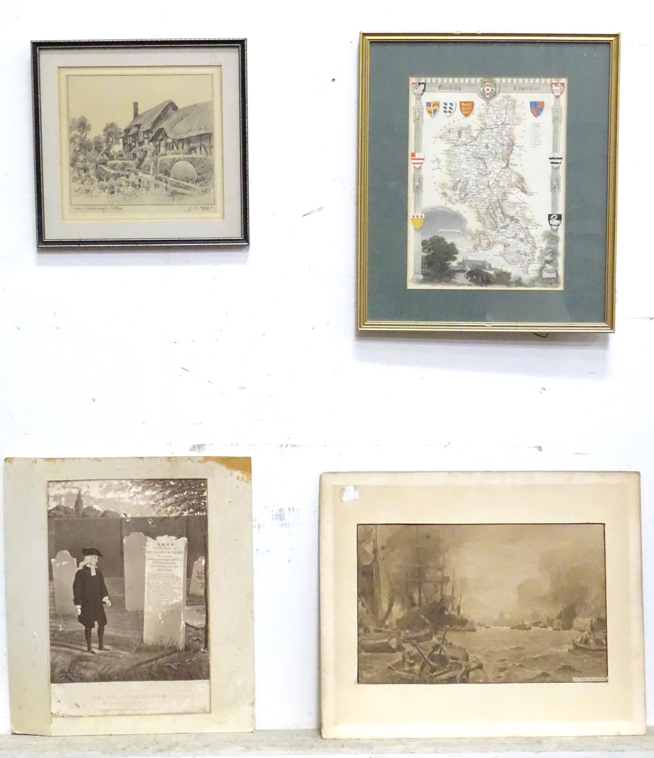 A quantity of assorted 18thC and later prints and engravings to include Anne Hathaway's Cottage - Image 4 of 10