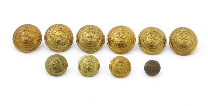 Militaria: ten 20thC pressed brass tunic buttons, each with the regimental insignia of the South