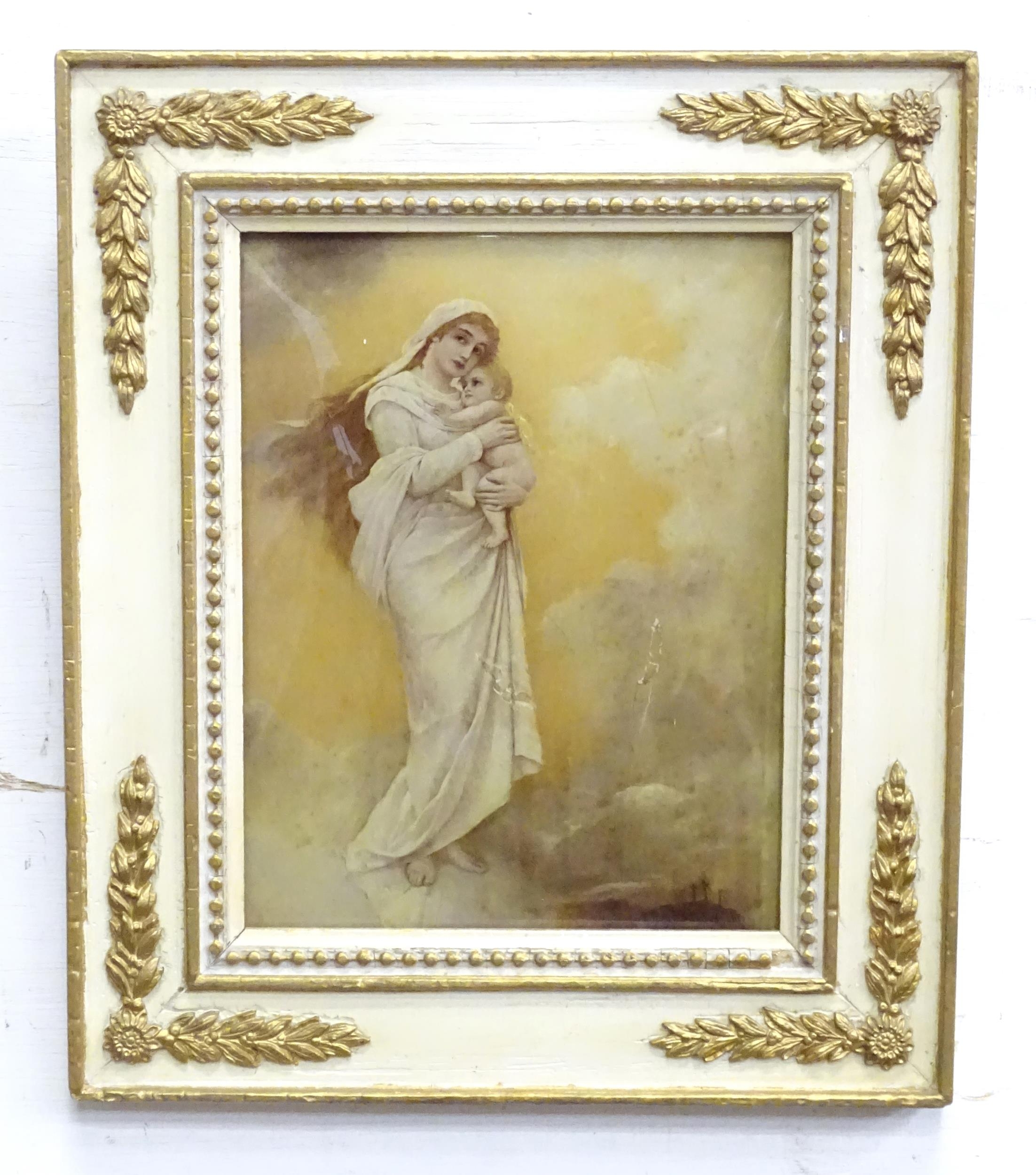A 20thC crystoleum print depicting Madonna and Child after Cuno von Bodenhausen. Approx. 12" x 10"