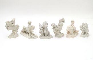 Six unpainted ceramic Thelwell horse models to include Easy Jump First, Party Time, Four Faults,