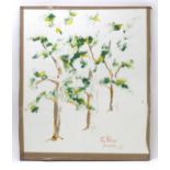 A 20th century mixed media study of three trees. Signed E. Mussi, dated '78 and titled Durham