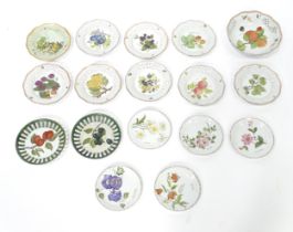 A quantity of Continental dessert wares with hand painted fruit / flower detail by Eileen Lucraft to