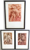 Jane Wheeler, 20th century, Artist's Proof lithographs, A triptych, Figures and horses. Signed and