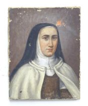 Late 19th / early 20th century, Oil on canvas, A portrait of a seated nun wearing a habit. Approx. 9