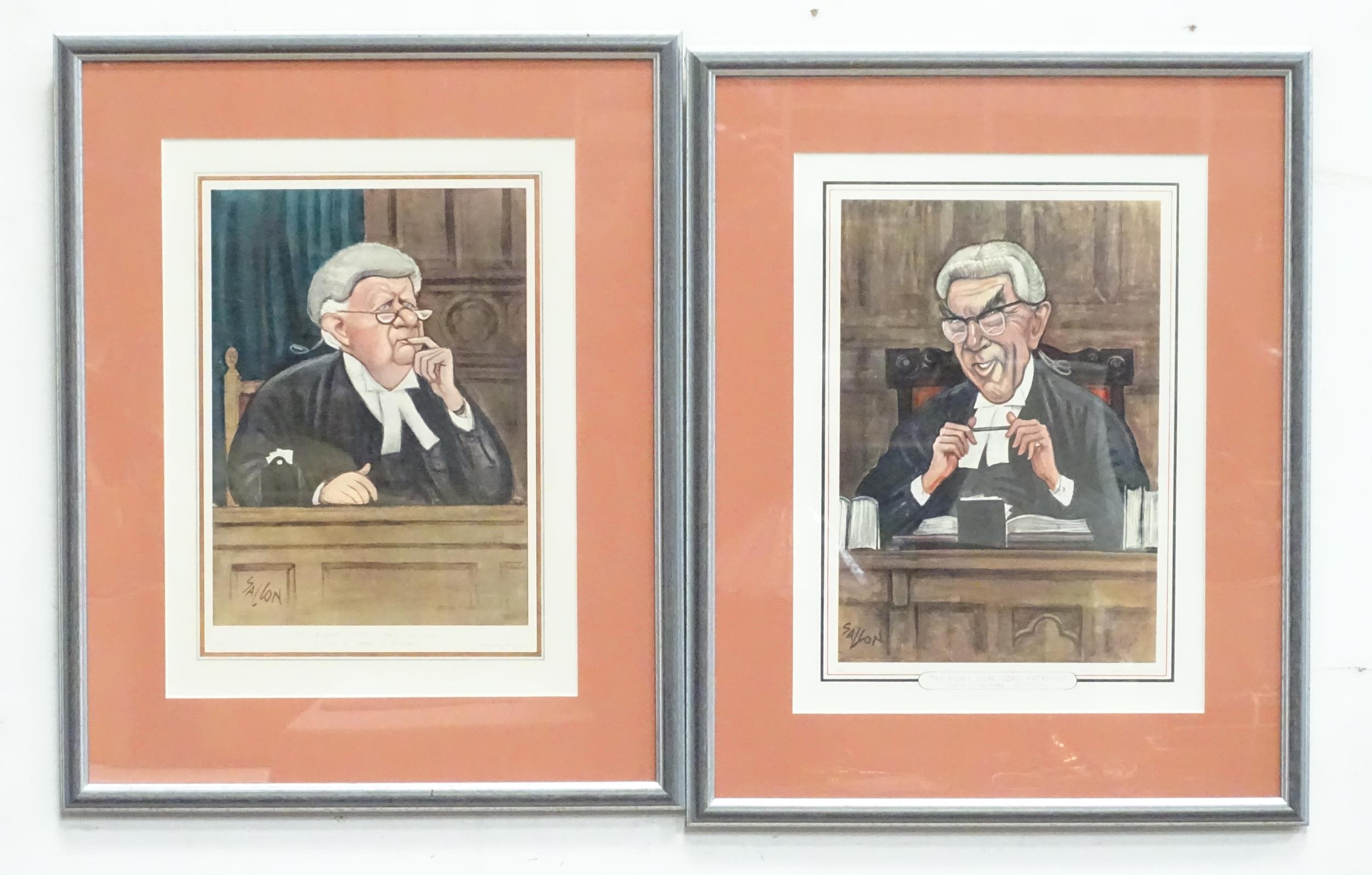 Two colour prints depicting judges - The Right Hon. Lord Evershed and The Right Hon. Lord Upjohn,