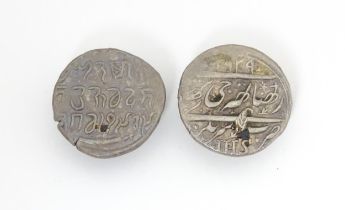 Two studs formed from Indian style coins, possibly Sikh Empire. Approx 3/4" wide (2) Please Note -