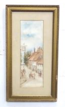 A. E. Beney, Early 20th century, Watercolour, A village street scene with horse, cart and figures