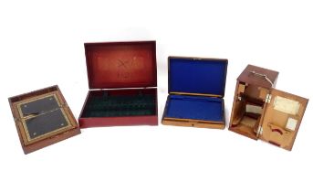 Four assorted boxes / cases to include a writing slope, microscope case, etc. Largest approx. 18"