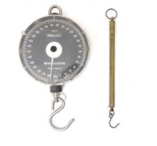 A set of 20thC Waymaster hanging scales, together with a Salter Troy Oz scale. The largest approx