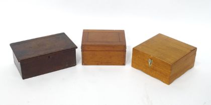 Three boxes, comprising a Victorian oak box, a mahogany instrument case and a trinket box with
