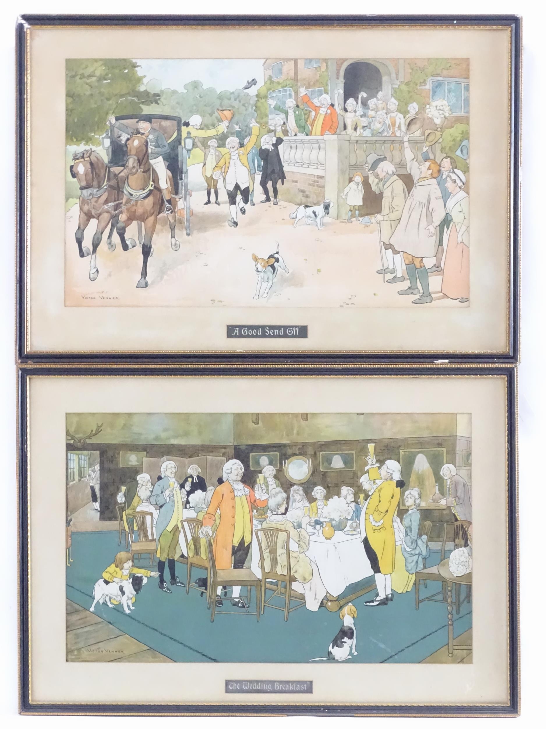 Two 20thC colour lithographs after Victor Venner, comprising A Good Send Off, & The Wedding