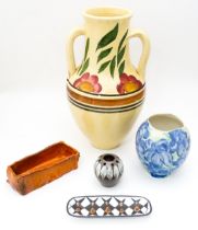 A quantity of assorted ceramics to include a twin handled vase with floral detail, pin dish marked