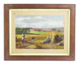 Fred W. Marston, Oil on canvas laid on board, A harvest scene with figures resting. Signed and dated