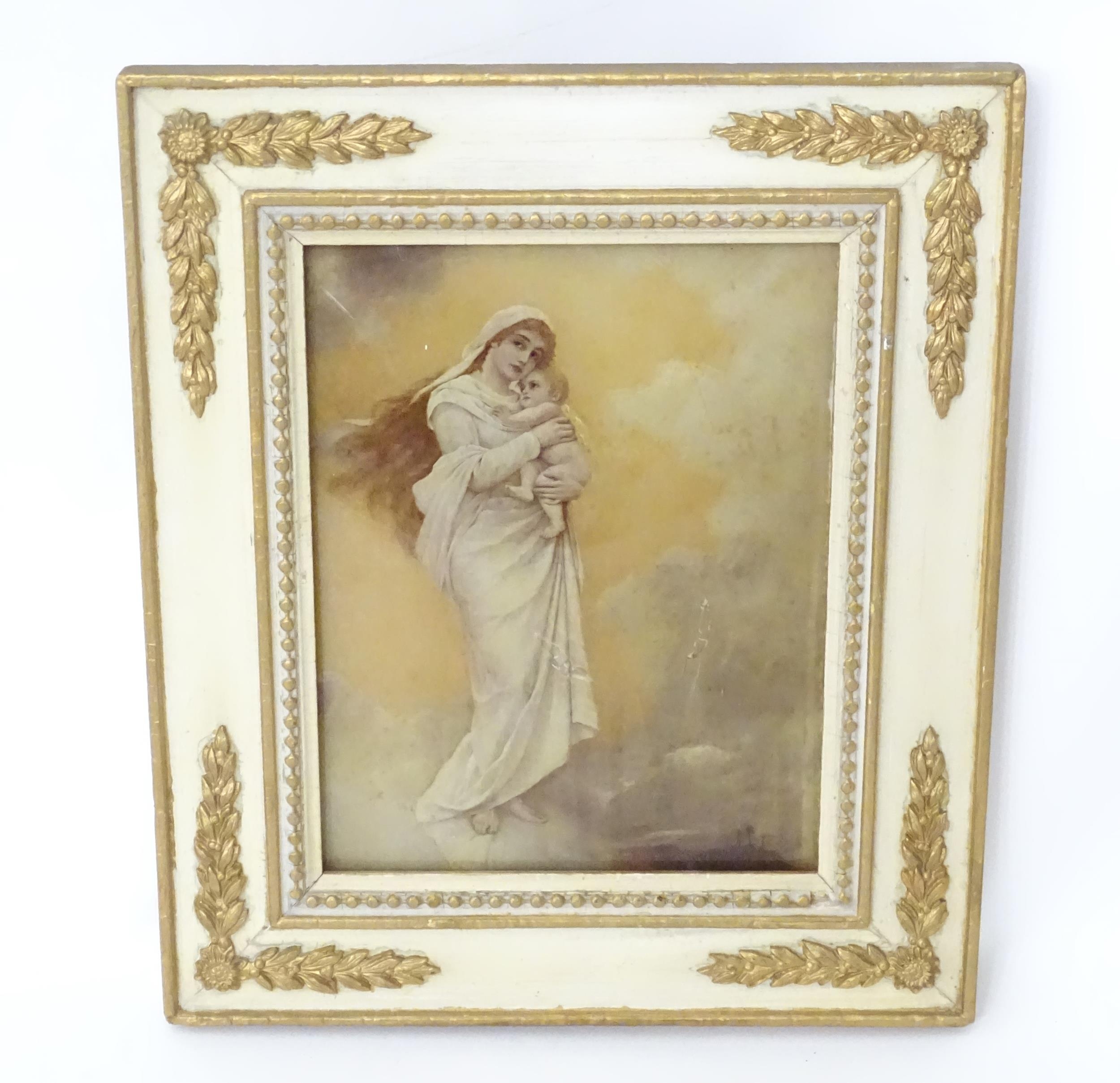 A 20thC crystoleum print depicting Madonna and Child after Cuno von Bodenhausen. Approx. 12" x 10" - Image 3 of 6