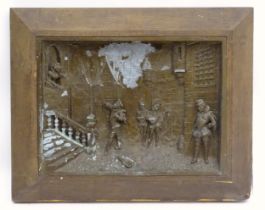 A late 19th / early 20thC cast tableau, depicting a town scene with stylised Romeo and Juliet