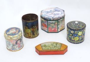 A quantity of assorted old tins to include an example for Peek, Fean & Co Ltd. Biscuit manufacturers