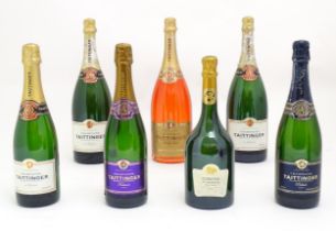 Seven shop display / advertising champagne bottles for Taittinger Champagne - Empty but sealed.