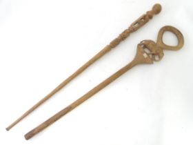 Ethnographic / Native / Tribal: Two carved African walking sticks / canes one with elephant